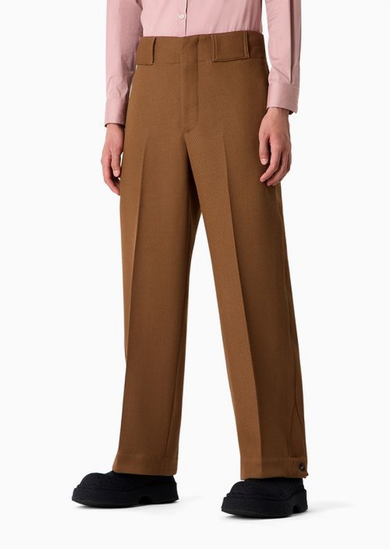 Brown Emporio Armani Virgin Wool Cavalry Twill Trousers With Adjustable Hem | EA-SN58294