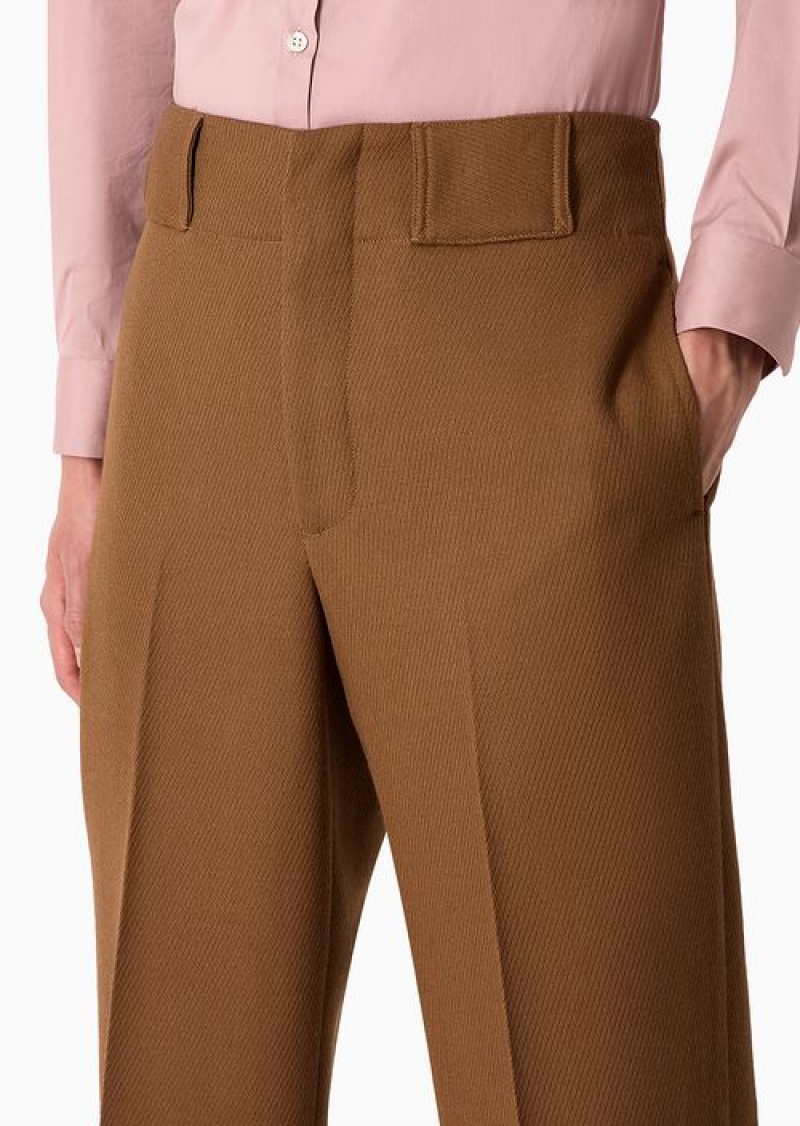 Brown Emporio Armani Virgin Wool Cavalry Twill Trousers With Adjustable Hem | EA-SN58294