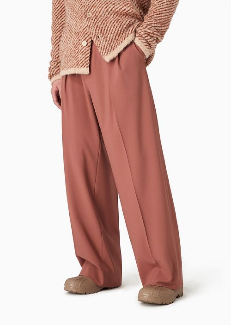 Brown Emporio Armani Virgin-wool Two-way Stretch Canvas Trousers With Darts | EA-SN58315