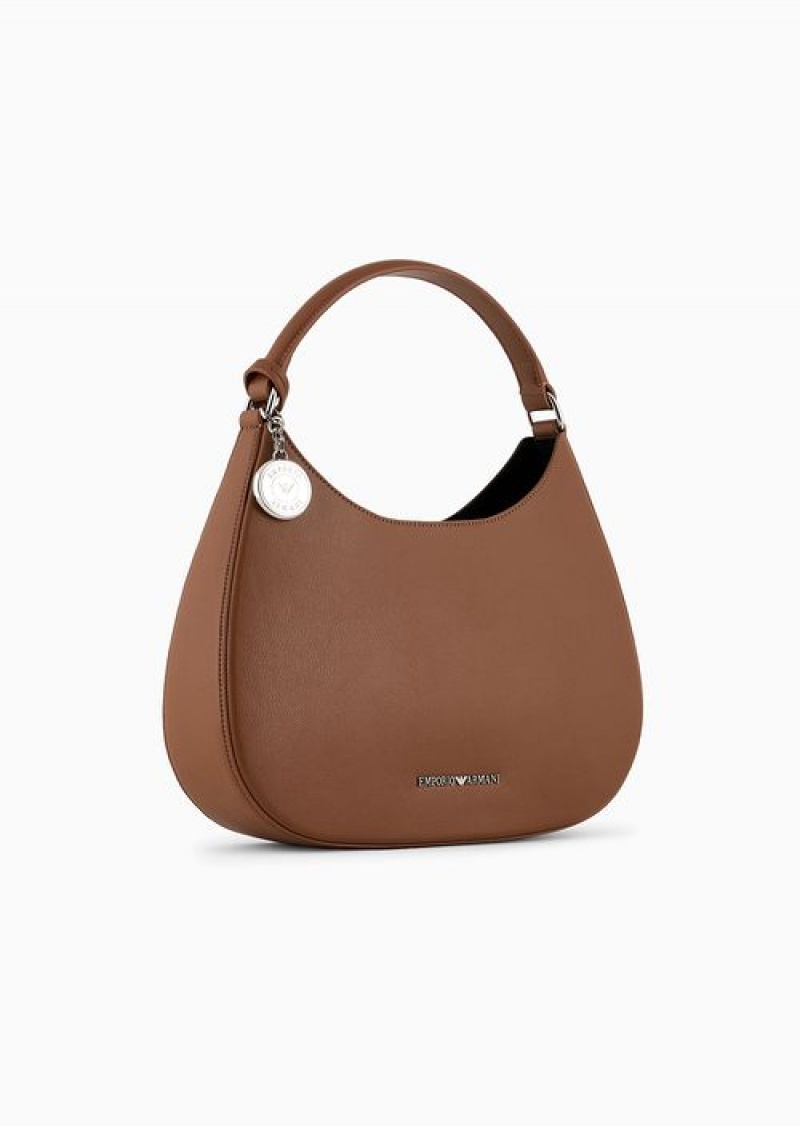 Buff Emporio Armani Armani Sustainability Values Micro-grain Recycled Leather Hobo Bag | EA-SN57382