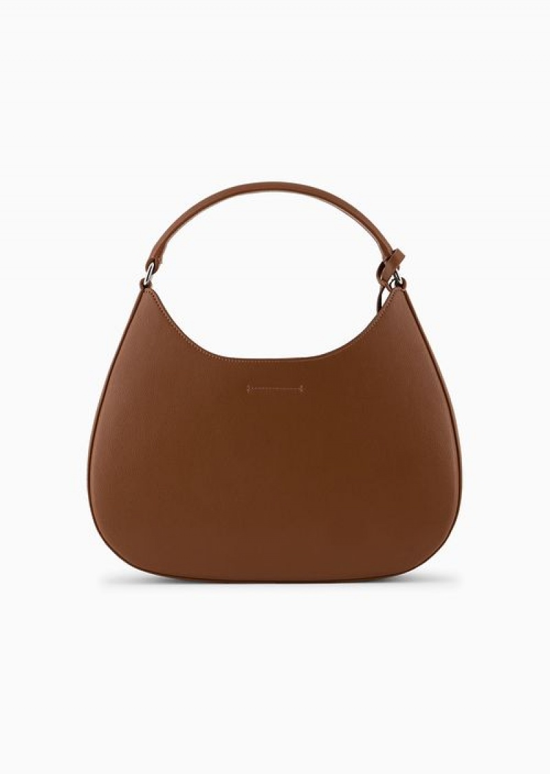 Buff Emporio Armani Armani Sustainability Values Micro-grain Recycled Leather Hobo Bag | EA-SN57382