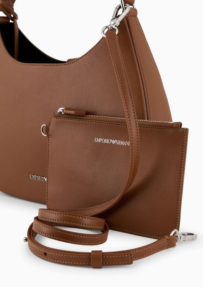 Buff Emporio Armani Armani Sustainability Values Micro-grain Recycled Leather Hobo Bag | EA-SN57382