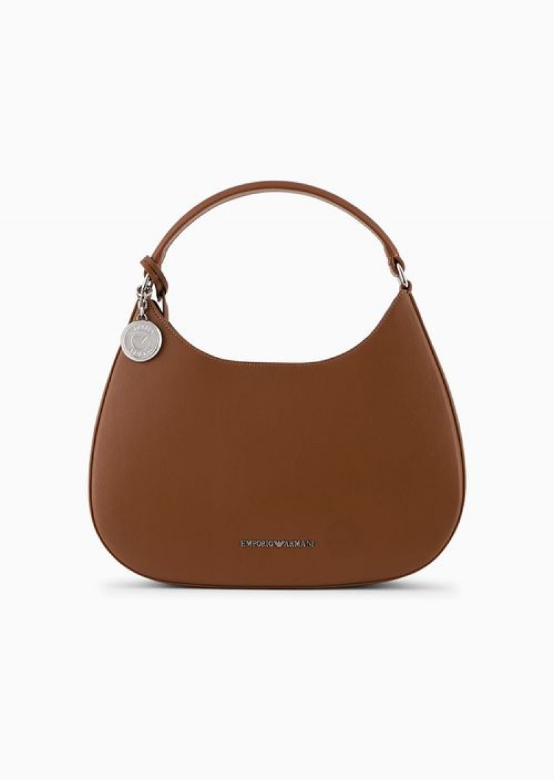 Buff Emporio Armani Armani Sustainability Values Micro-grain Recycled Leather Hobo Bag | EA-SN57382