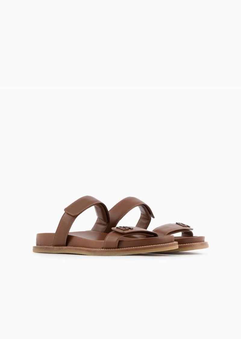 Buff Emporio Armani Double-band Sandals In Nappa Leather With Ea Logo | EA-SN57163