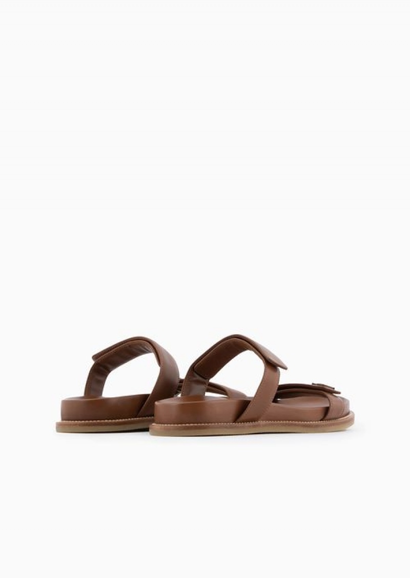 Buff Emporio Armani Double-band Sandals In Nappa Leather With Ea Logo | EA-SN57163