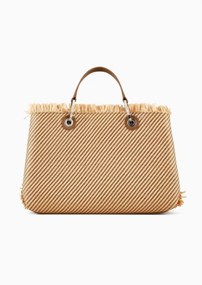 Buff Emporio Armani Myea Bag Woven Straw Shopper Bag | EA-SN57234