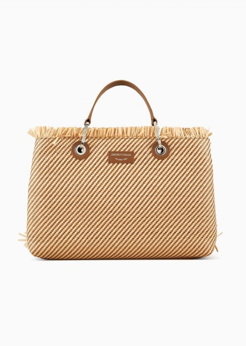 Buff Emporio Armani Myea Bag Woven Straw Shopper Bag | EA-SN57234