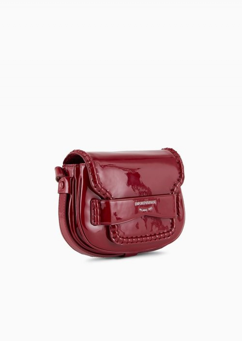 Buff Emporio Armani Small Patent-leather Shoulder Bag With Flap And Logo Gusset | EA-SN57239