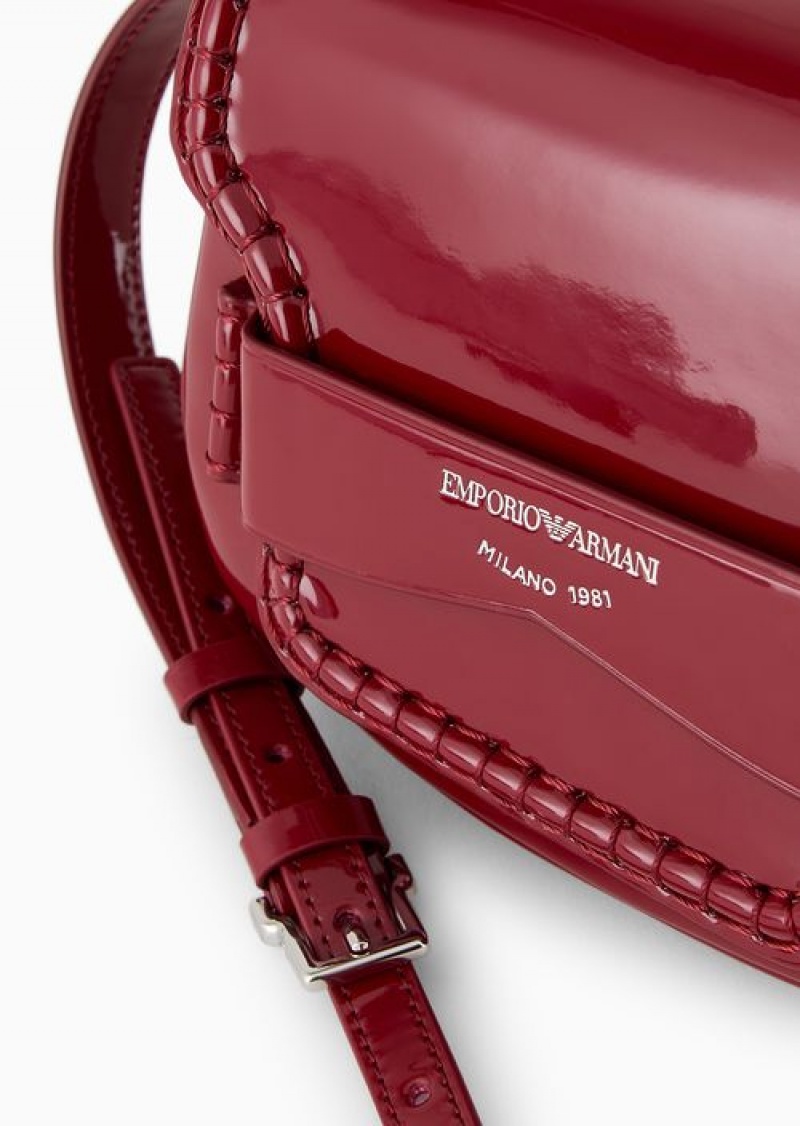 Buff Emporio Armani Small Patent-leather Shoulder Bag With Flap And Logo Gusset | EA-SN57239