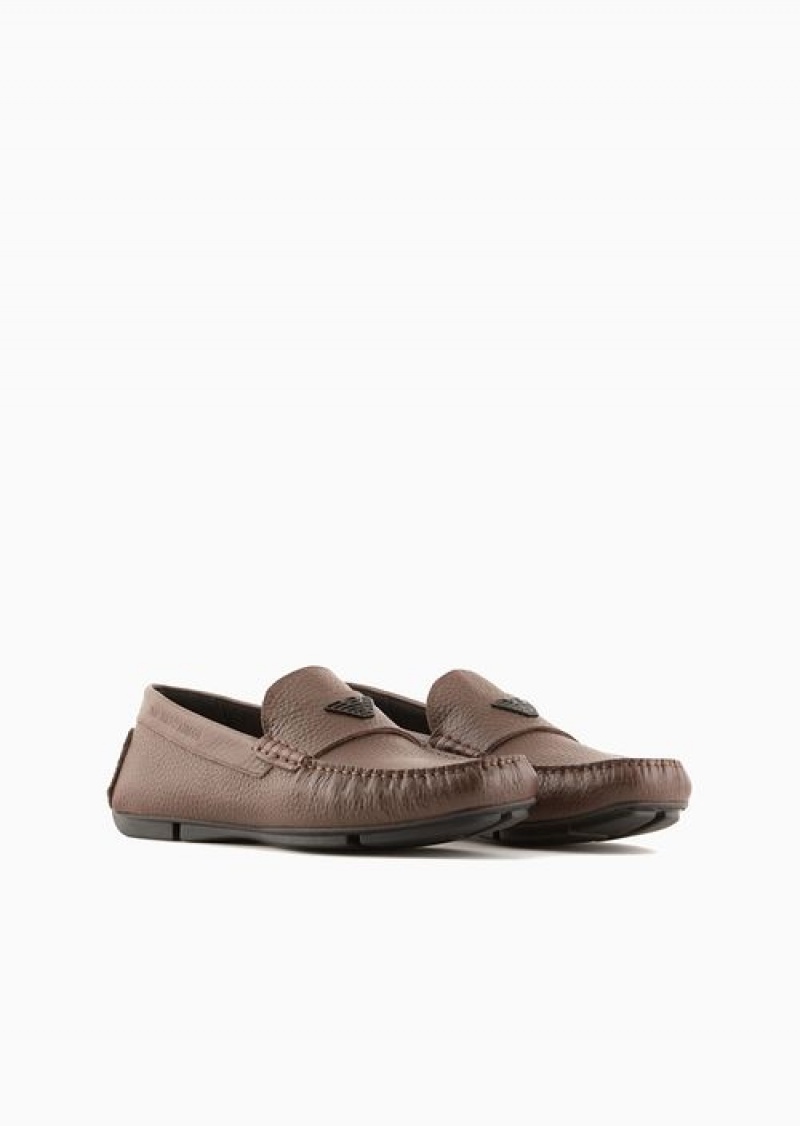 Buff Emporio Armani Tumbled-leather Driving Shoes | EA-SN58866