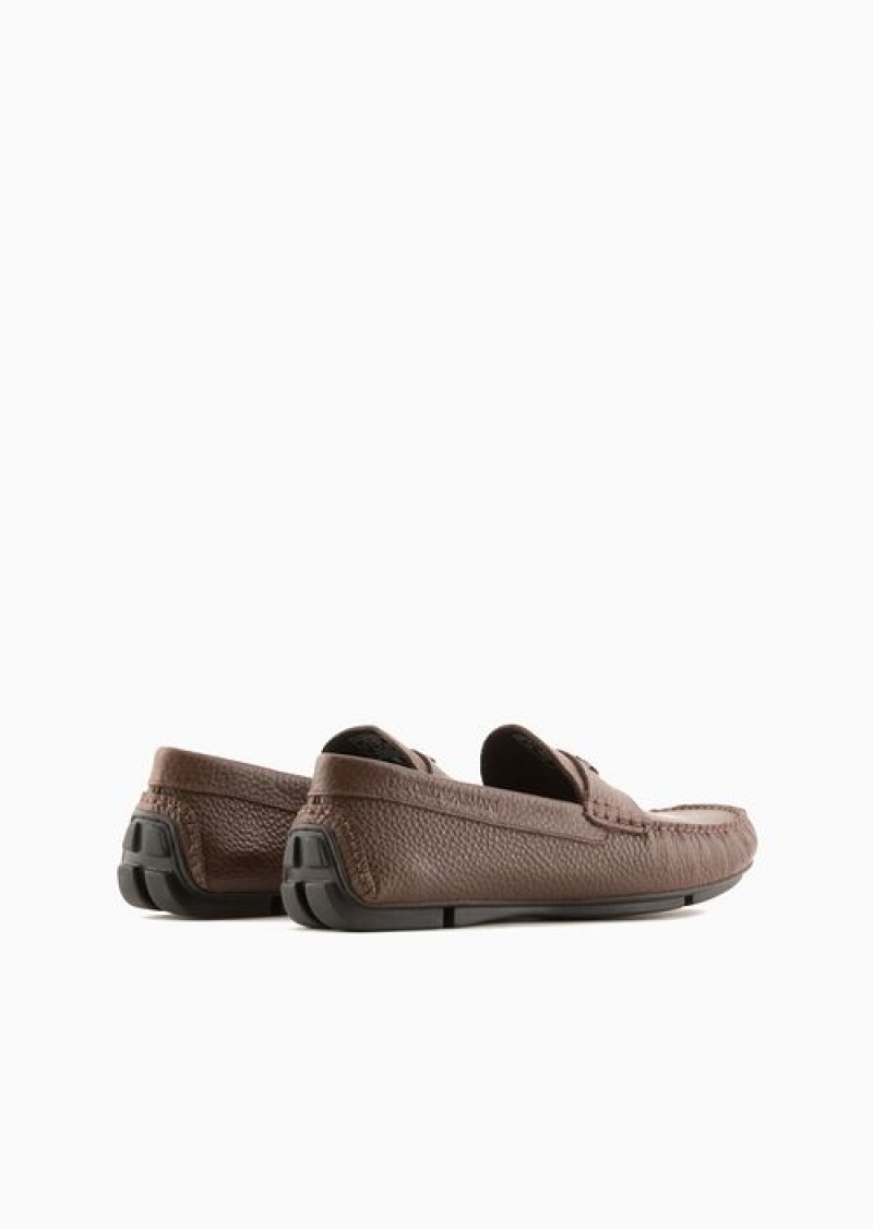 Buff Emporio Armani Tumbled-leather Driving Shoes | EA-SN58866