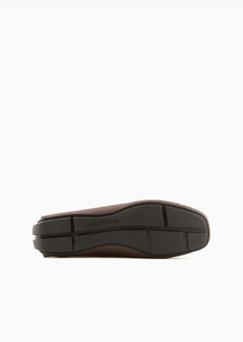 Buff Emporio Armani Tumbled-leather Driving Shoes | EA-SN58866