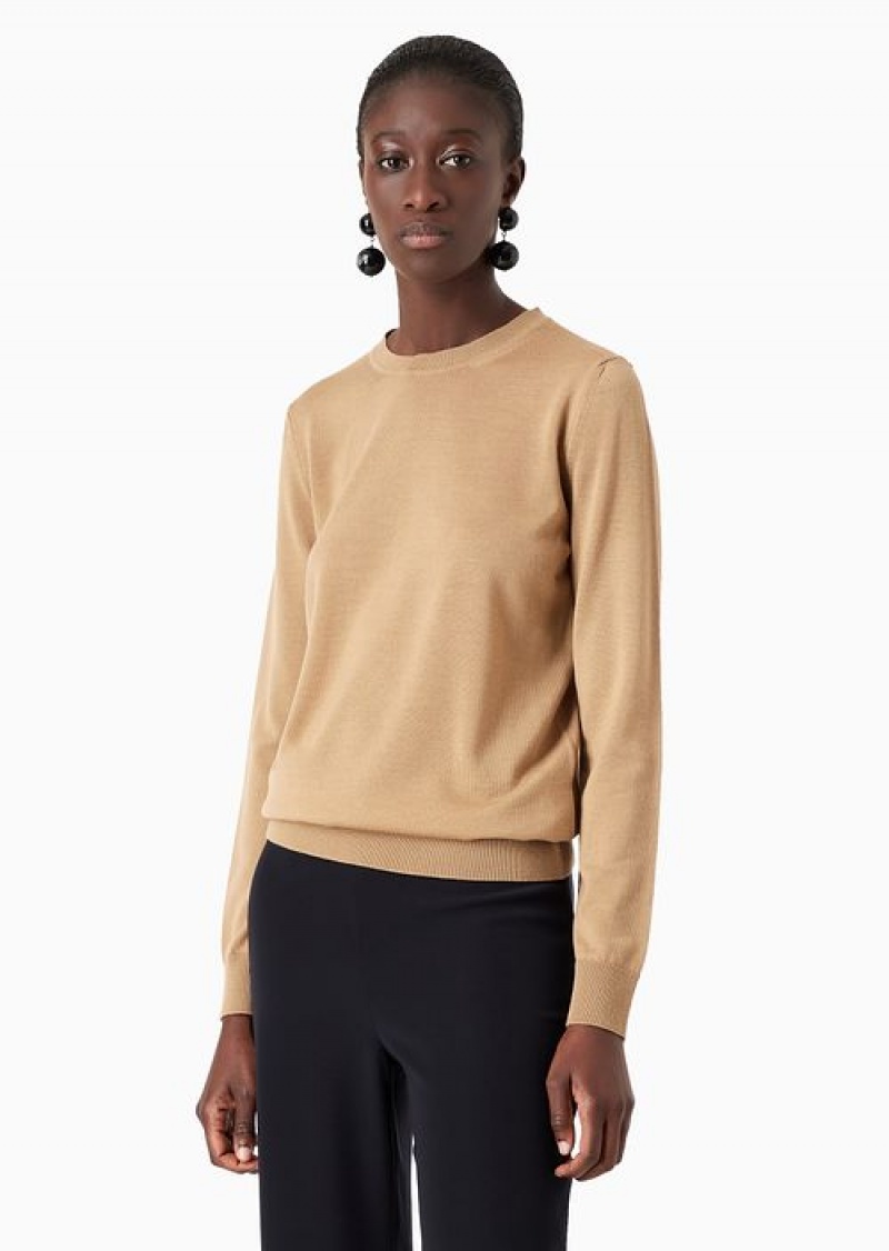 Camel Emporio Armani Crew-neck Jumper In Pure Virgin Wool | EA-SN56696