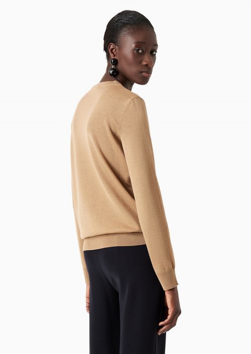 Camel Emporio Armani Crew-neck Jumper In Pure Virgin Wool | EA-SN56696