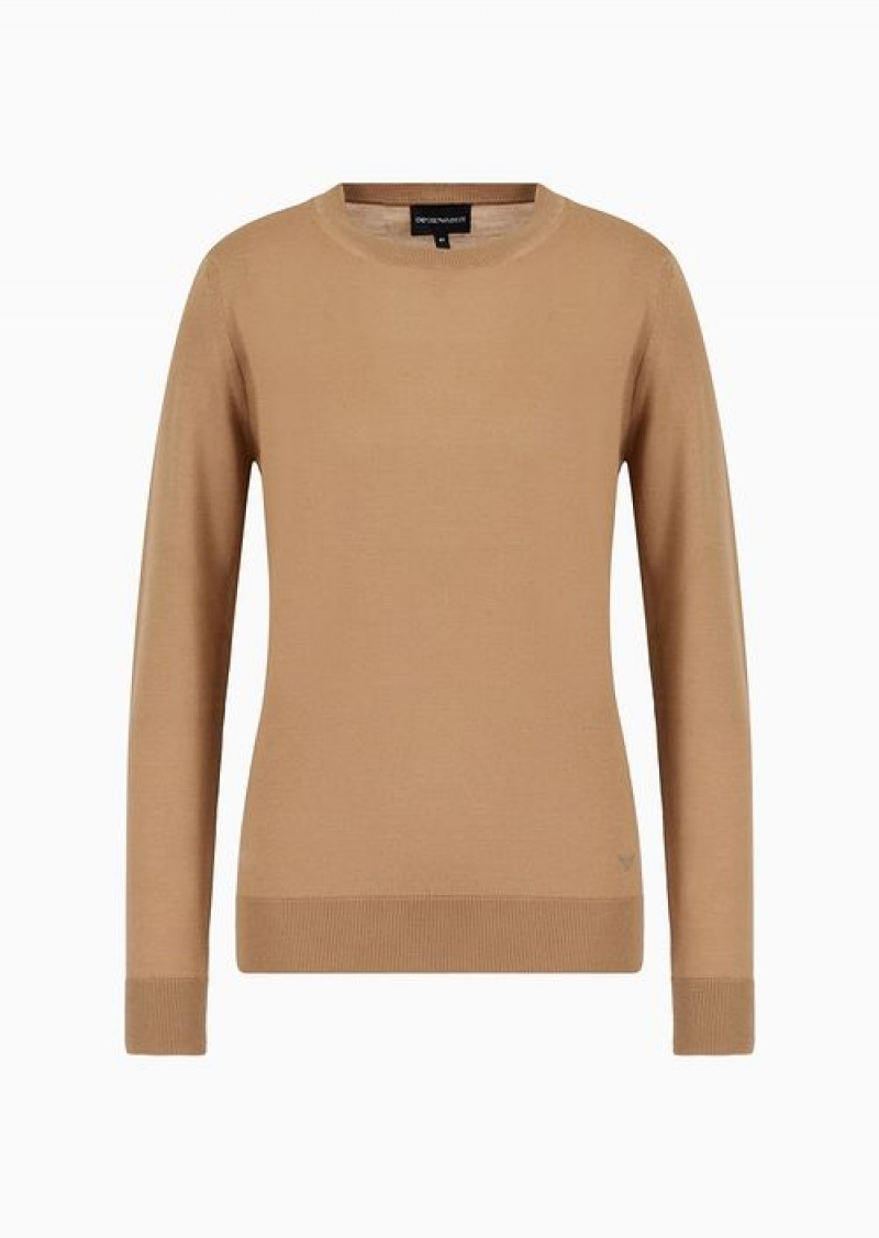 Camel Emporio Armani Crew-neck Jumper In Pure Virgin Wool | EA-SN56696