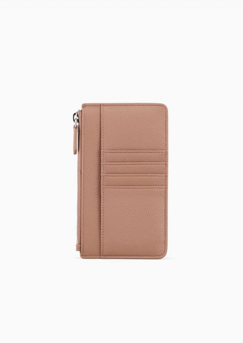 Camel Emporio Armani Deer-print Myea Phone Case With Zip And Pockets | EA-SN57650