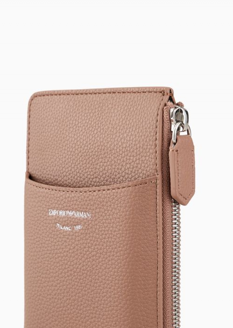 Camel Emporio Armani Deer-print Myea Phone Case With Zip And Pockets | EA-SN57650