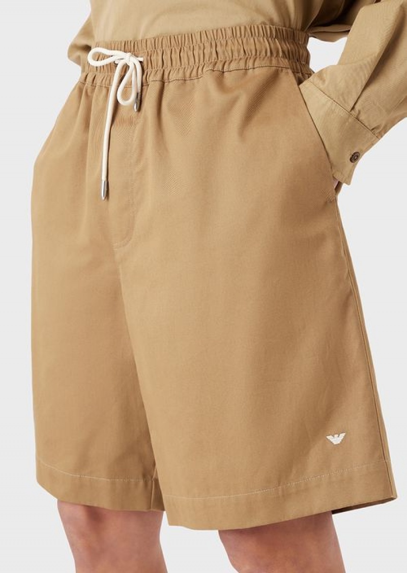 Camel Emporio Armani Sustainable Collection Organic-twill Oversized Drawstring Board Shorts | EA-SN58356