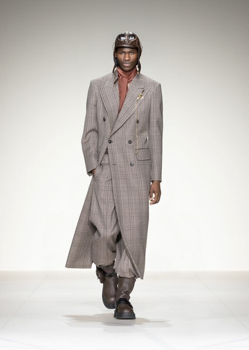 Check Emporio Armani Double-breasted Long Coat In A Virgin Wool Prince Of Wales Check | EA-SN58183