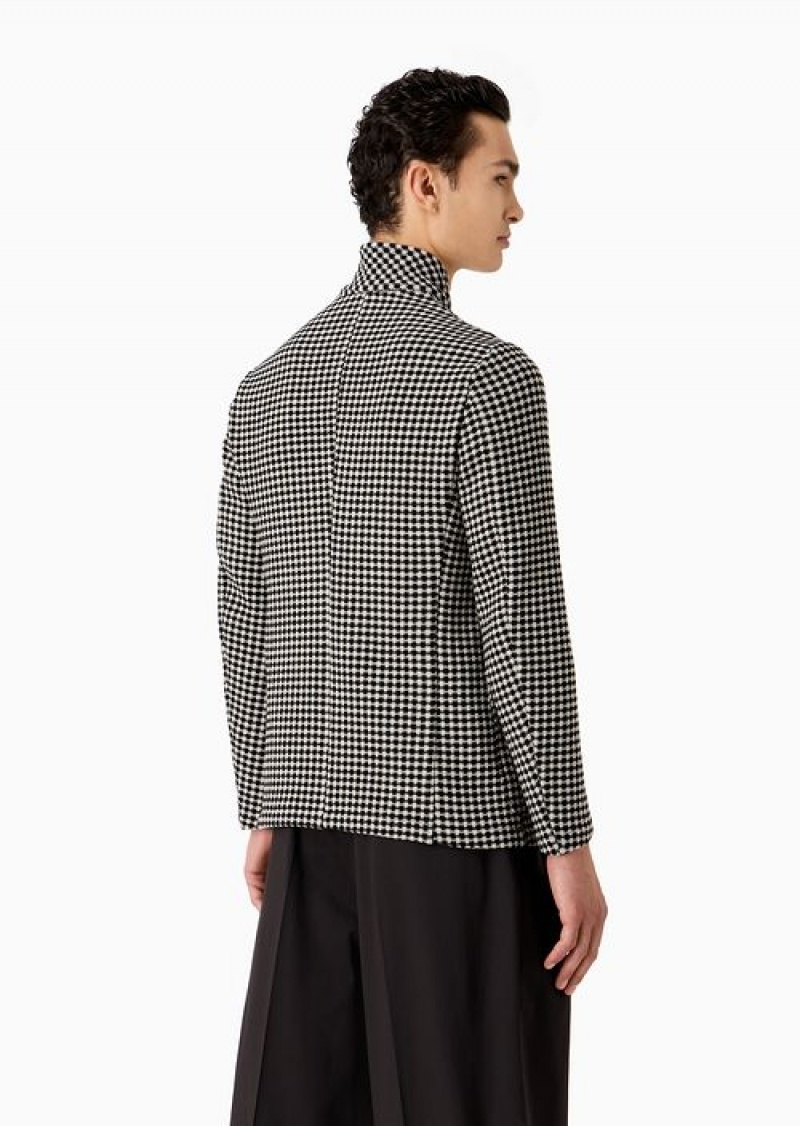 Check Emporio Armani Guru-collar Jacket With Off-center Fastening In Armure Virgin Wool With A Checkerboard Motif | EA-SN57830