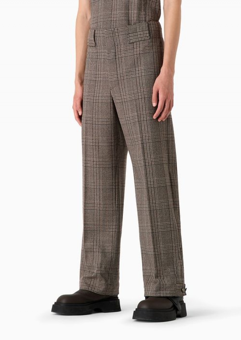 Check Emporio Armani Prince Of Wales Check Virgin-wool Trousers With Adjustable Hem | EA-SN58278