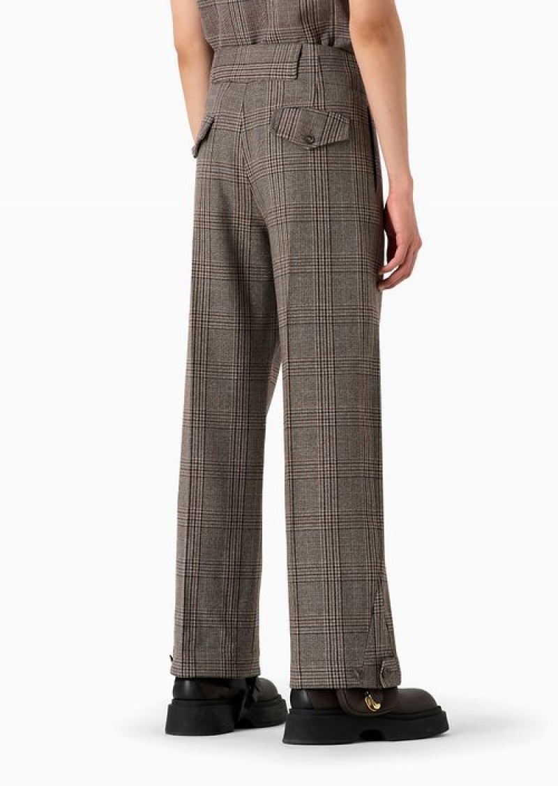 Check Emporio Armani Prince Of Wales Check Virgin-wool Trousers With Adjustable Hem | EA-SN58278