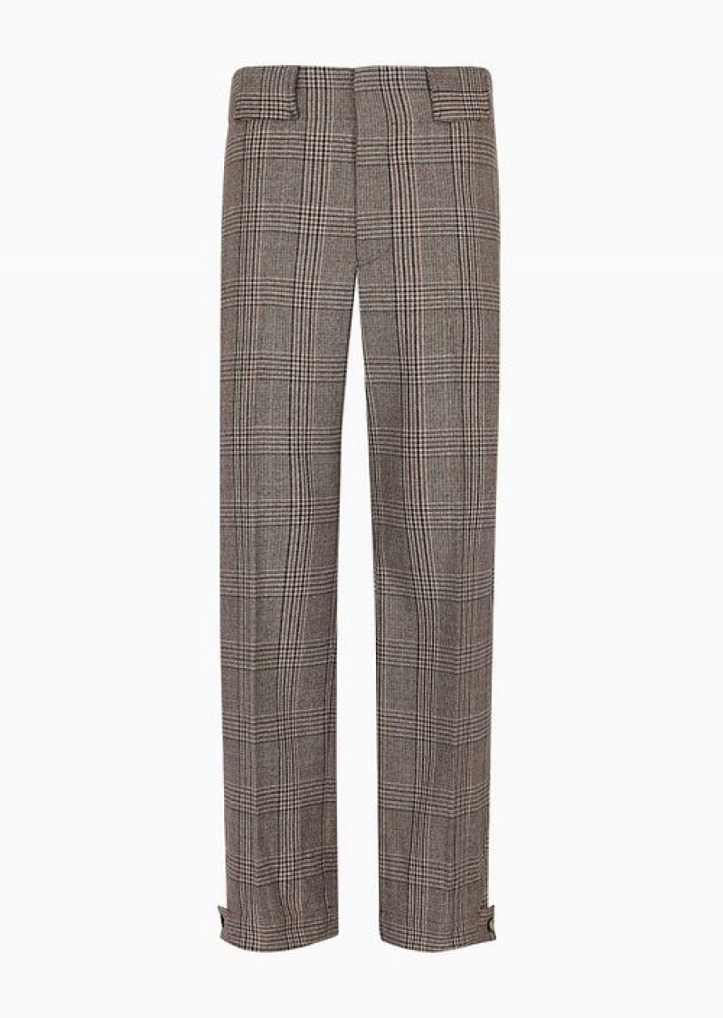 Check Emporio Armani Prince Of Wales Check Virgin-wool Trousers With Adjustable Hem | EA-SN58278