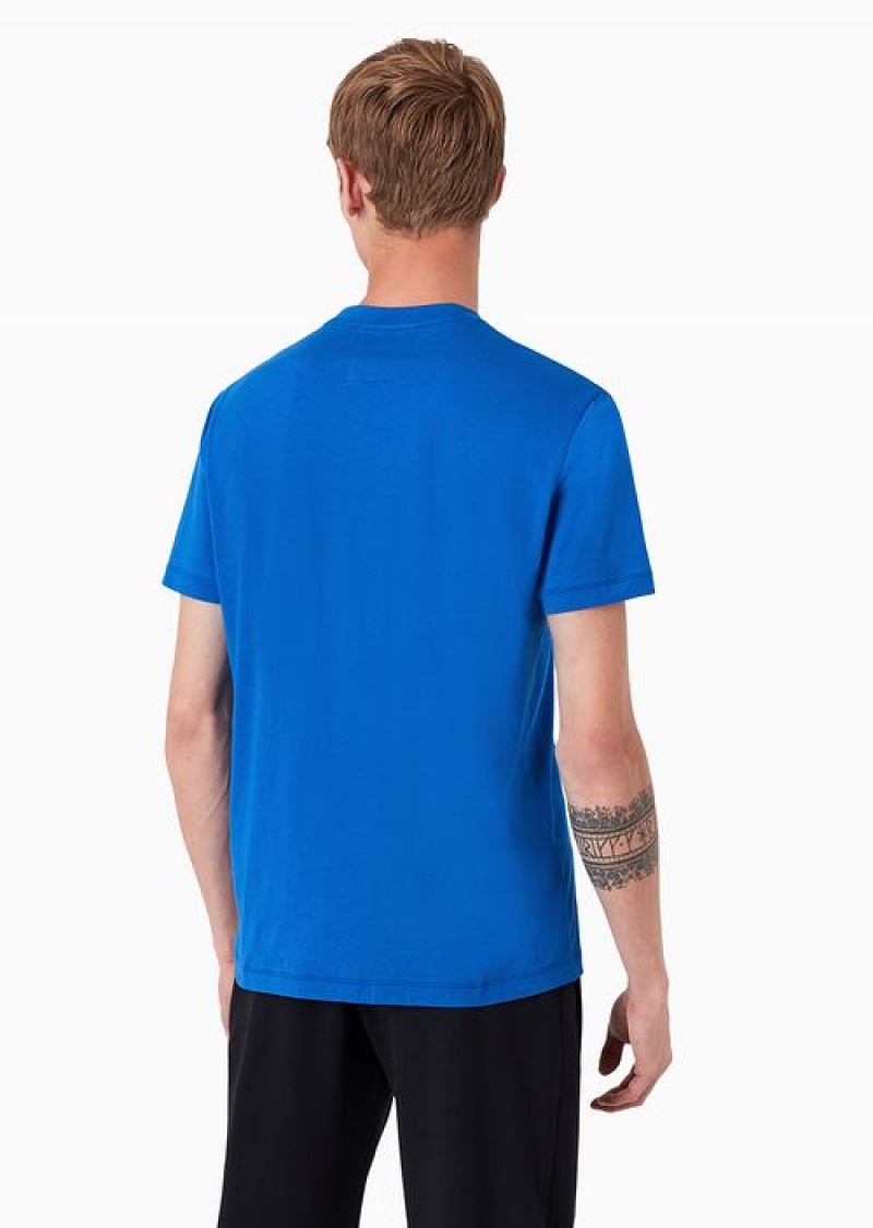 China Blue Emporio Armani Pima-jersey T-shirt With Logo Print | EA-SN58701