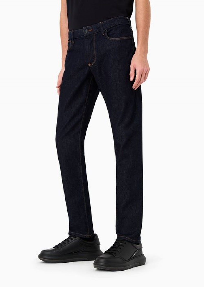 Dark Blue Emporio Armani J06 Slim-fit Denim Jeans With Logo Embroidery On The Back | EA-SN57960