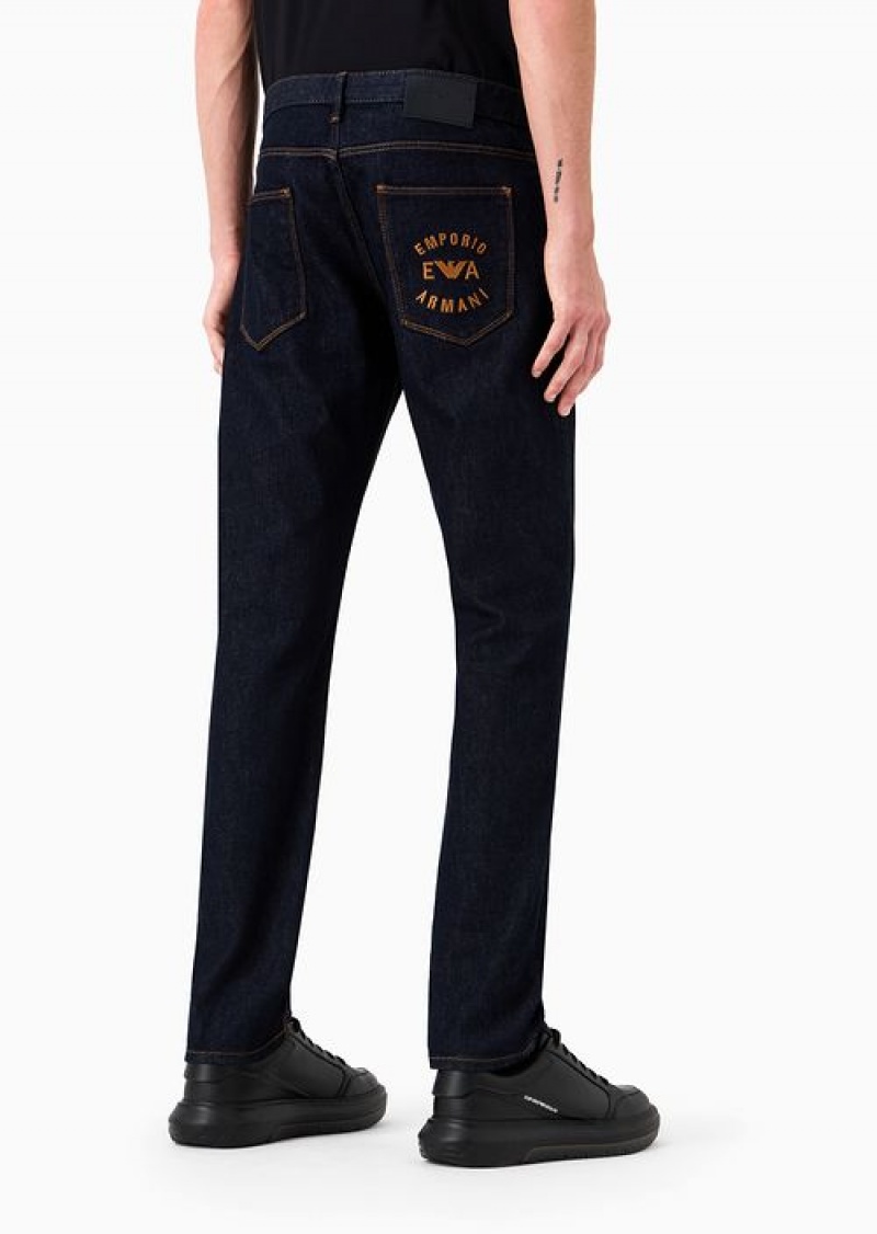 Dark Blue Emporio Armani J06 Slim-fit Denim Jeans With Logo Embroidery On The Back | EA-SN57960