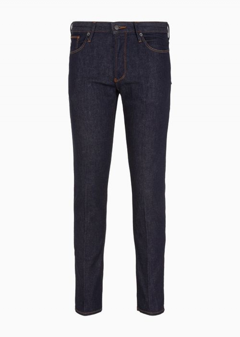 Dark Blue Emporio Armani J06 Slim-fit Denim Jeans With Logo Embroidery On The Back | EA-SN57960