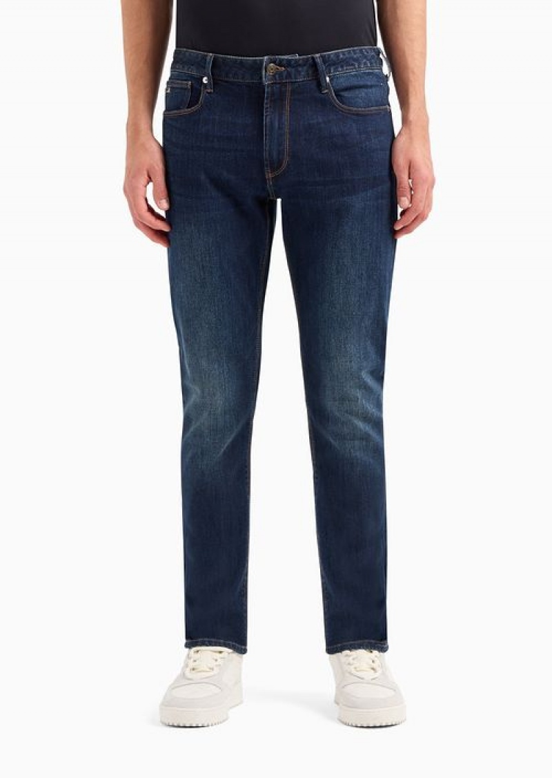 Dark Blue Emporio Armani J06 Slim-fit Vintage-effect Comfort-denim Jeans | EA-SN58017