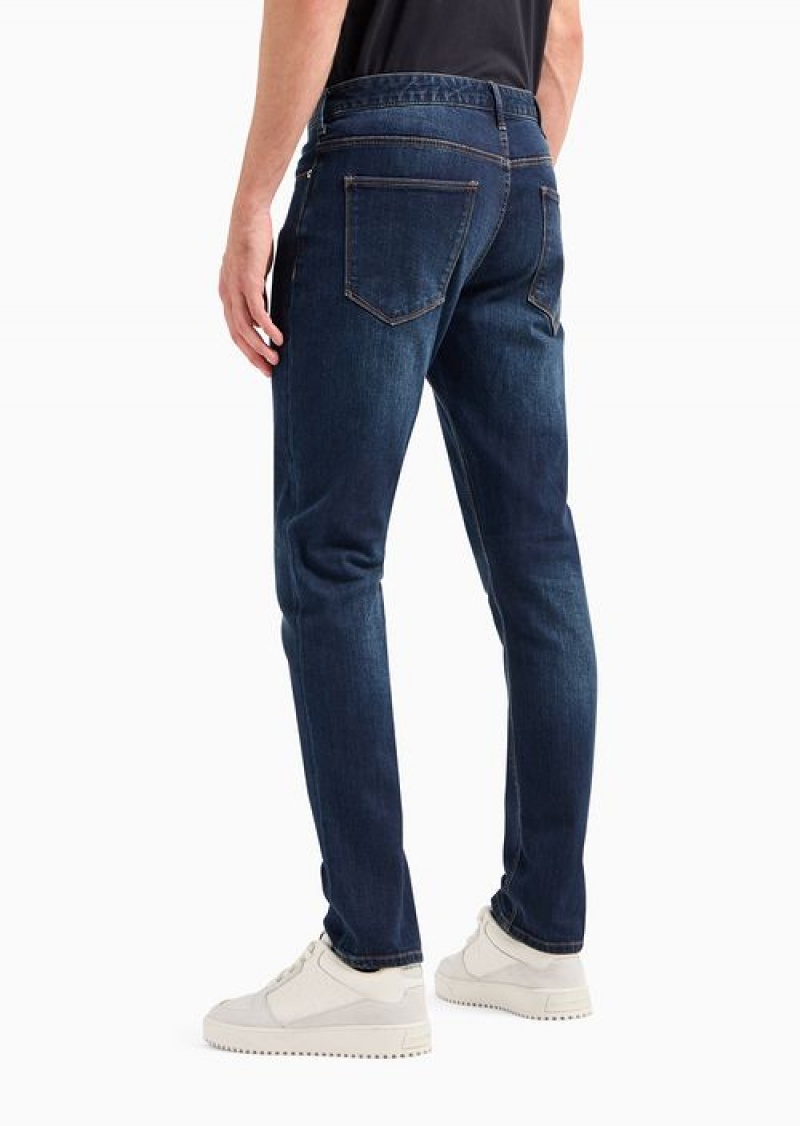 Dark Blue Emporio Armani J06 Slim-fit Vintage-effect Comfort-denim Jeans | EA-SN58017