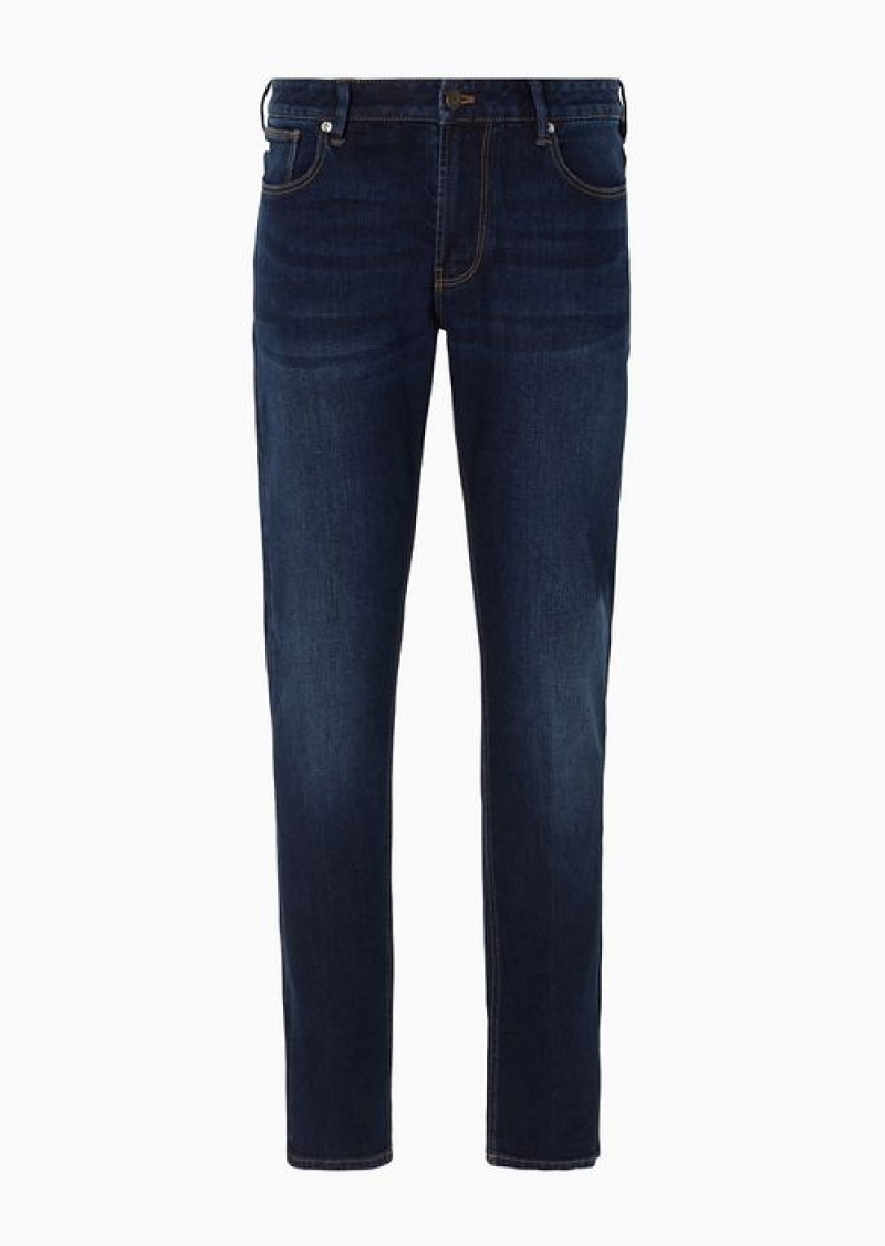 Dark Blue Emporio Armani J06 Slim-fit Vintage-effect Comfort-denim Jeans | EA-SN58017