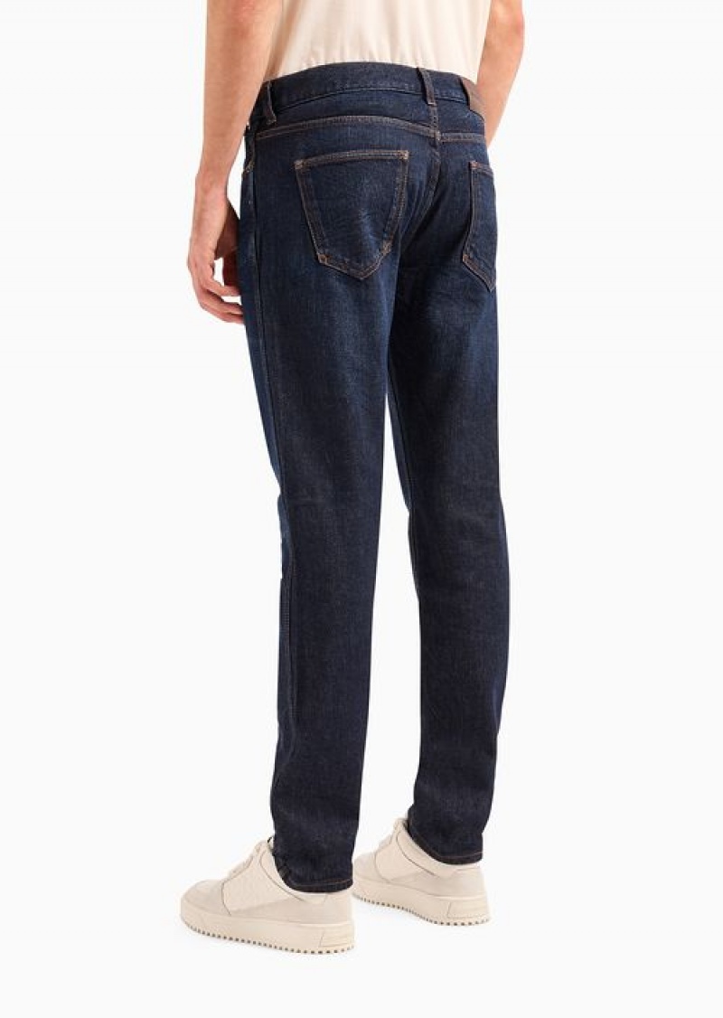 Dark Blue Emporio Armani J16 Slim-fit, Washed Denim Jeans | EA-SN57971