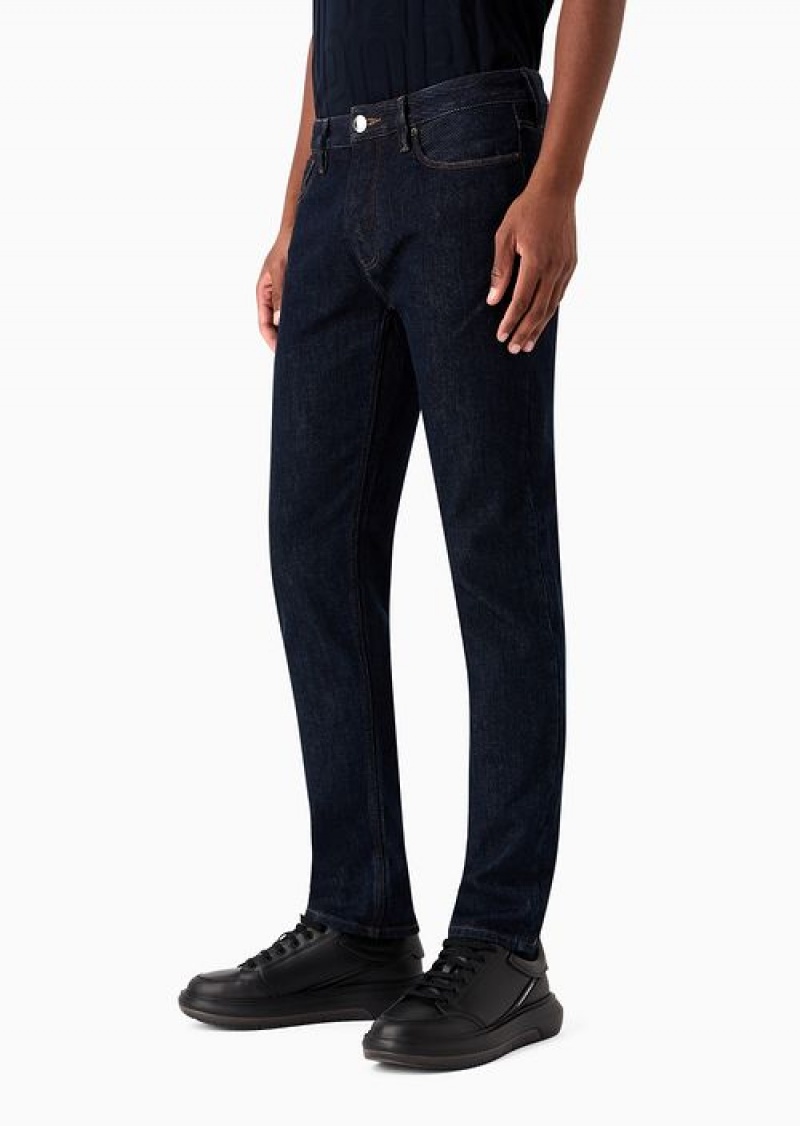 Dark Blue Emporio Armani J75 Slim-fit Rinse-wash Denim Jeans | EA-SN57990