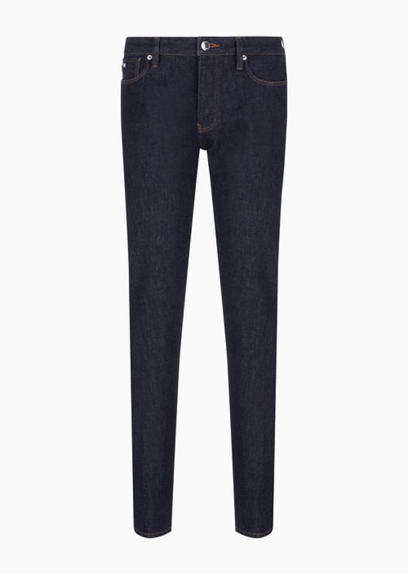 Dark Blue Emporio Armani J75 Slim-fit Rinse-wash Denim Jeans | EA-SN57990