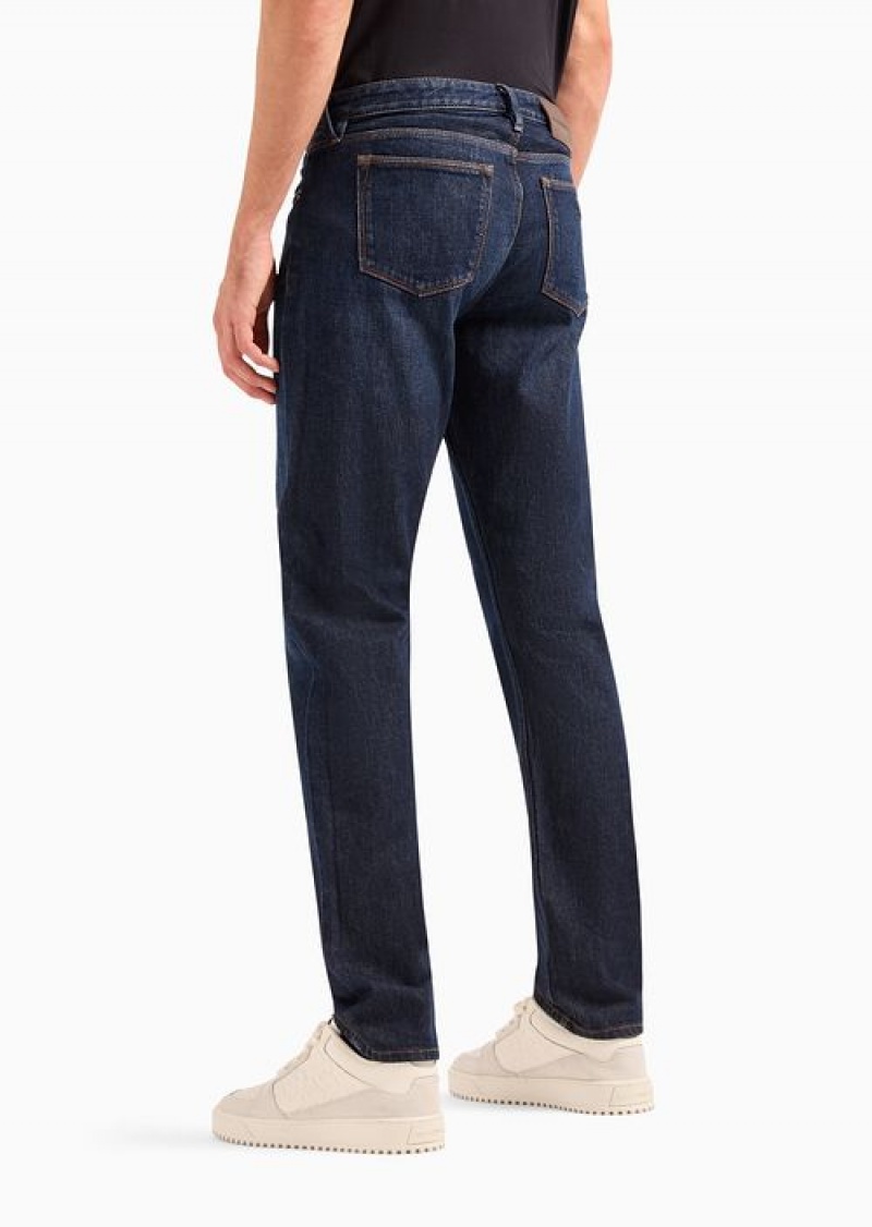 Dark Blue Emporio Armani J75 Slim-fit, Washed Stretch-denim Jeans | EA-SN57945