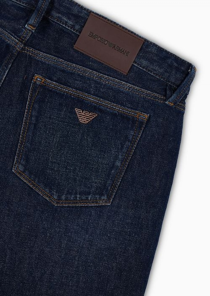 Dark Blue Emporio Armani J75 Slim-fit, Washed Stretch-denim Jeans | EA-SN57945