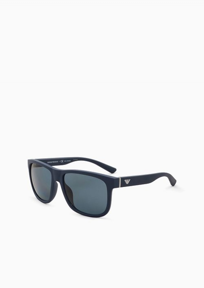 Dark Blue Emporio Armani Men’s Rectangular Sunglasses With Interchangeable Temples | EA-SN59435