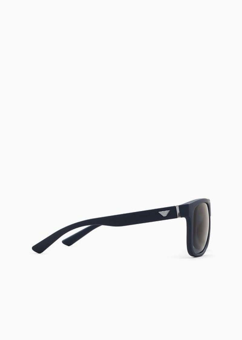 Dark Blue Emporio Armani Men’s Rectangular Sunglasses With Interchangeable Temples | EA-SN59435