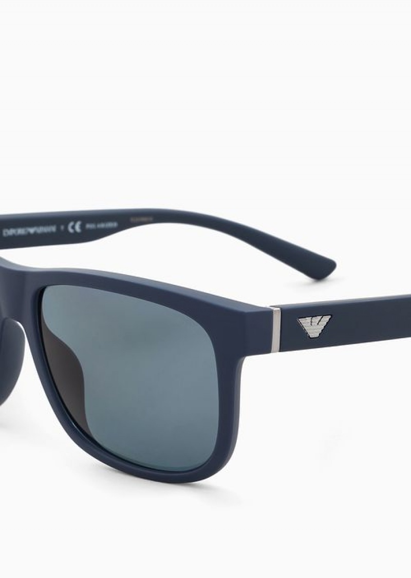 Dark Blue Emporio Armani Men’s Rectangular Sunglasses With Interchangeable Temples | EA-SN59435