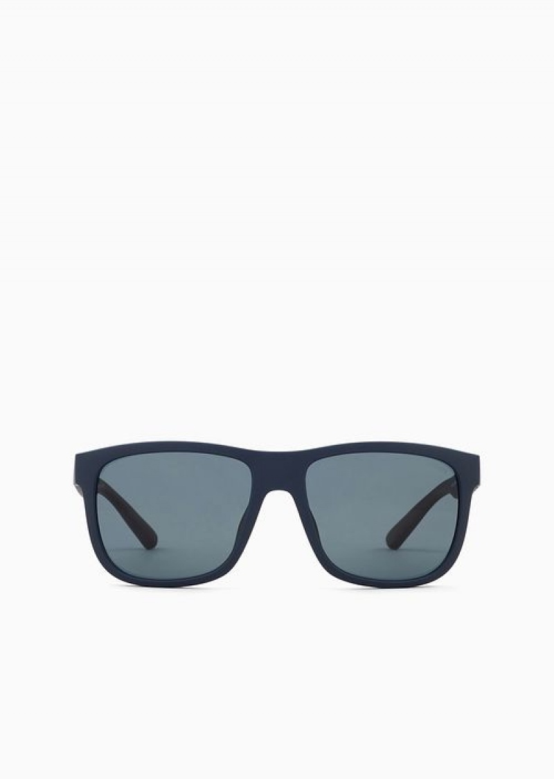 Dark Blue Emporio Armani Men’s Rectangular Sunglasses With Interchangeable Temples | EA-SN59435