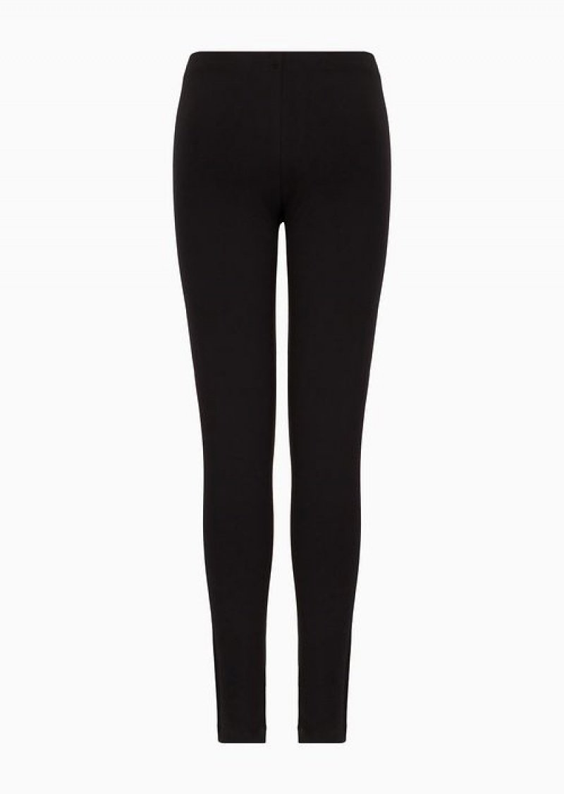 Dark Blue Emporio Armani Shiny Stretch Cotton Leggings | EA7-SN59550