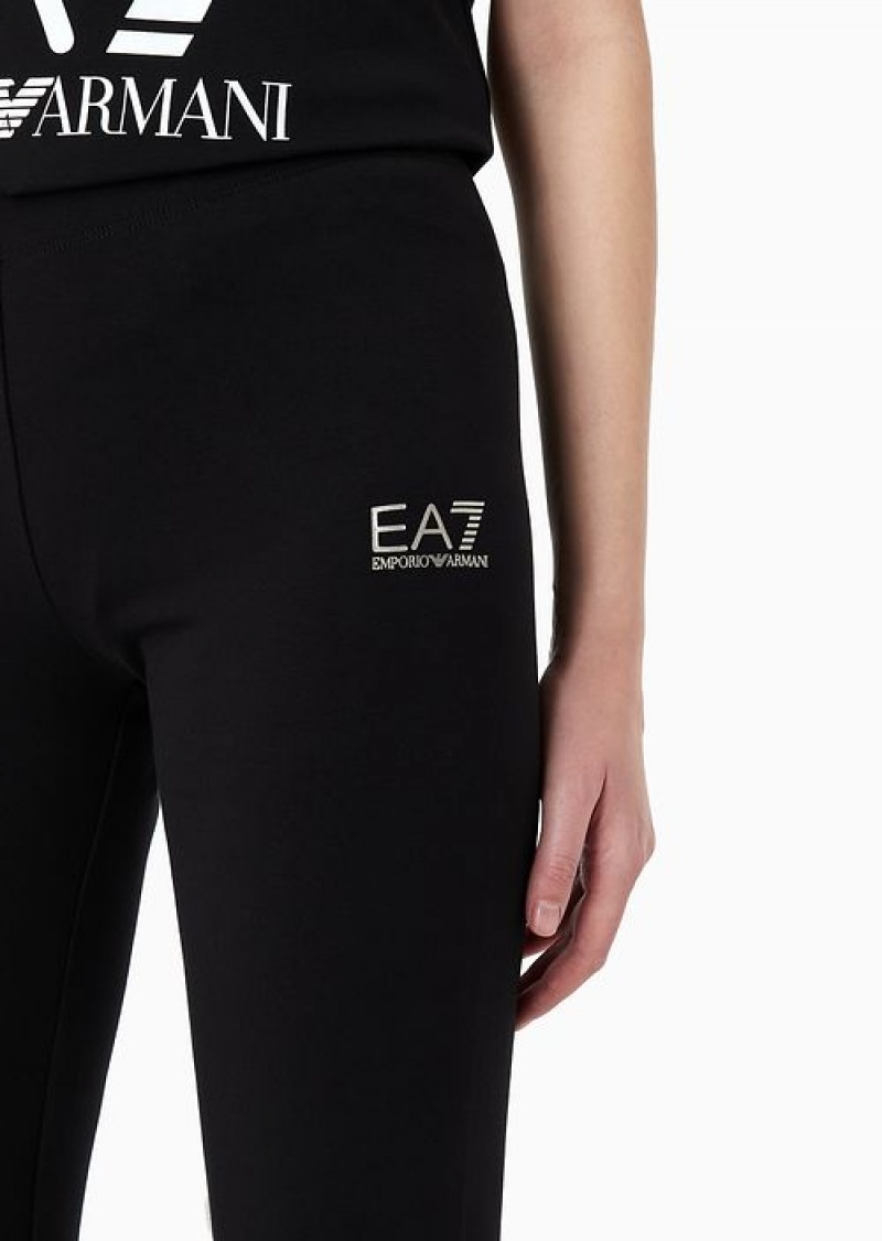 Dark Blue Emporio Armani Shiny Stretch Cotton Leggings | EA7-SN59550