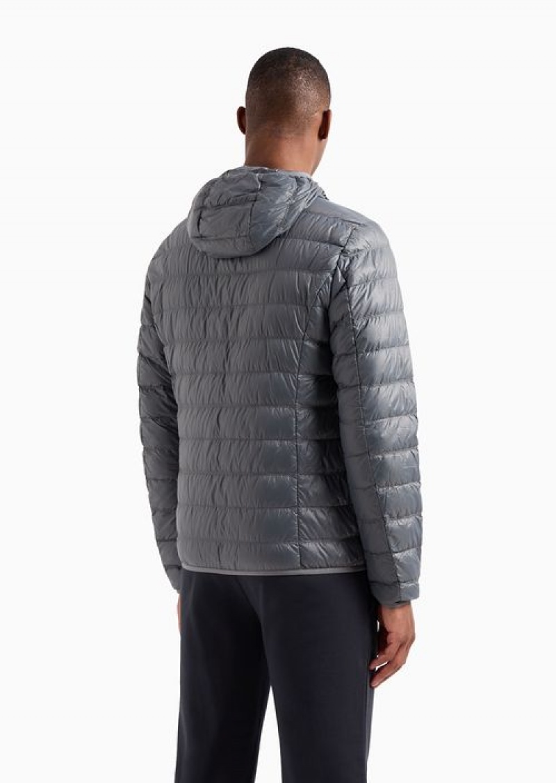 Dark Grey Emporio Armani Packable Hooded Core Identity Puffer Jacket | EA7-SN59808