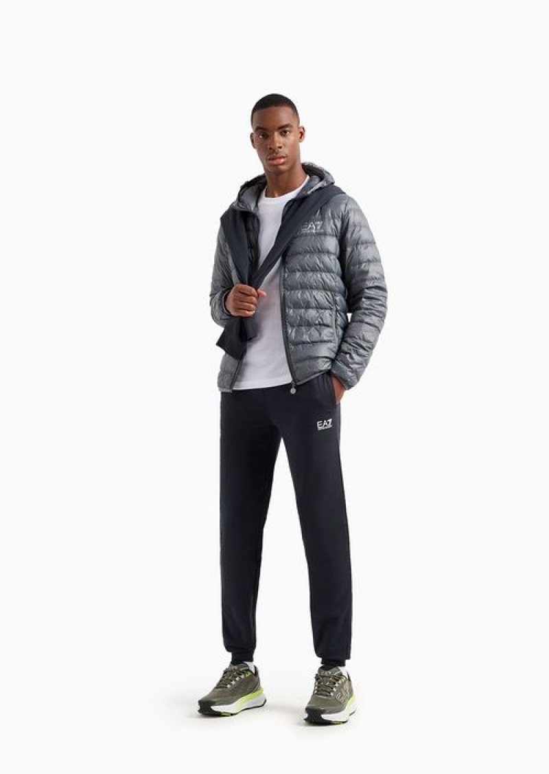 Dark Grey Emporio Armani Packable Hooded Core Identity Puffer Jacket | EA7-SN59808