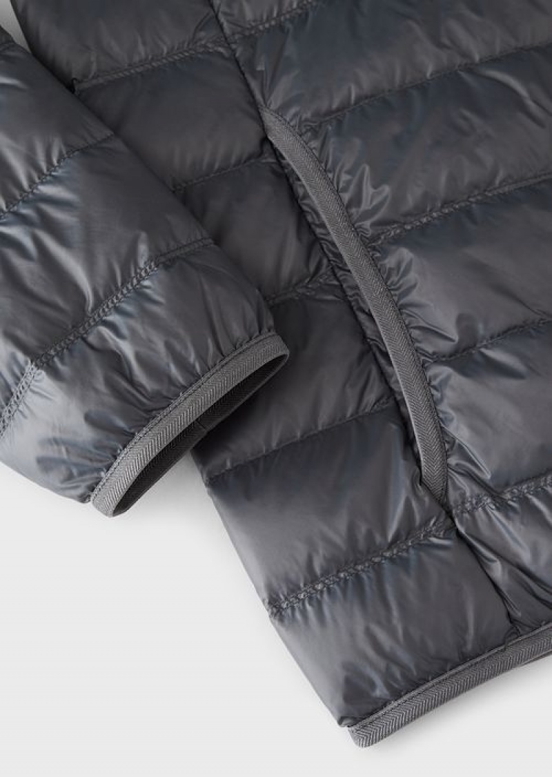 Dark Grey Emporio Armani Packable Hooded Core Identity Puffer Jacket | EA7-SN59808