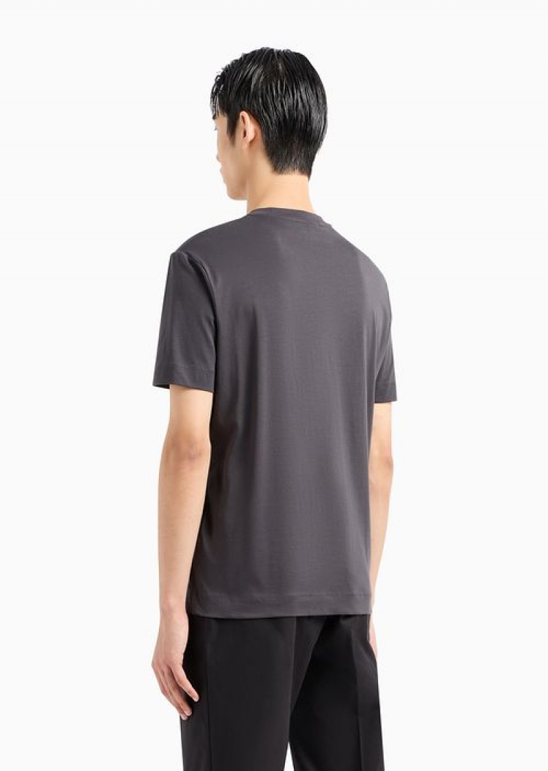 Dark Grey Emporio Armani Pima-jersey T-shirt With Flocked Logo Print | EA-SN58591