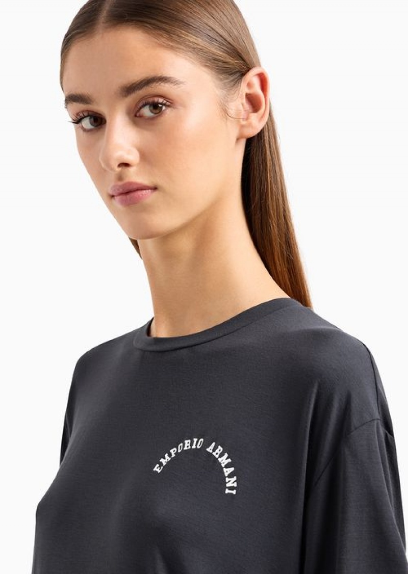 Dark Grey Emporio Armani Stretch-jersey T-shirt With Oversized Chalet Capsule Collection Print | EA-SN57048